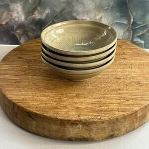 Art Studio Stoneware Matcha Bowls Set of 4 6" Beige Glazed Unmarked